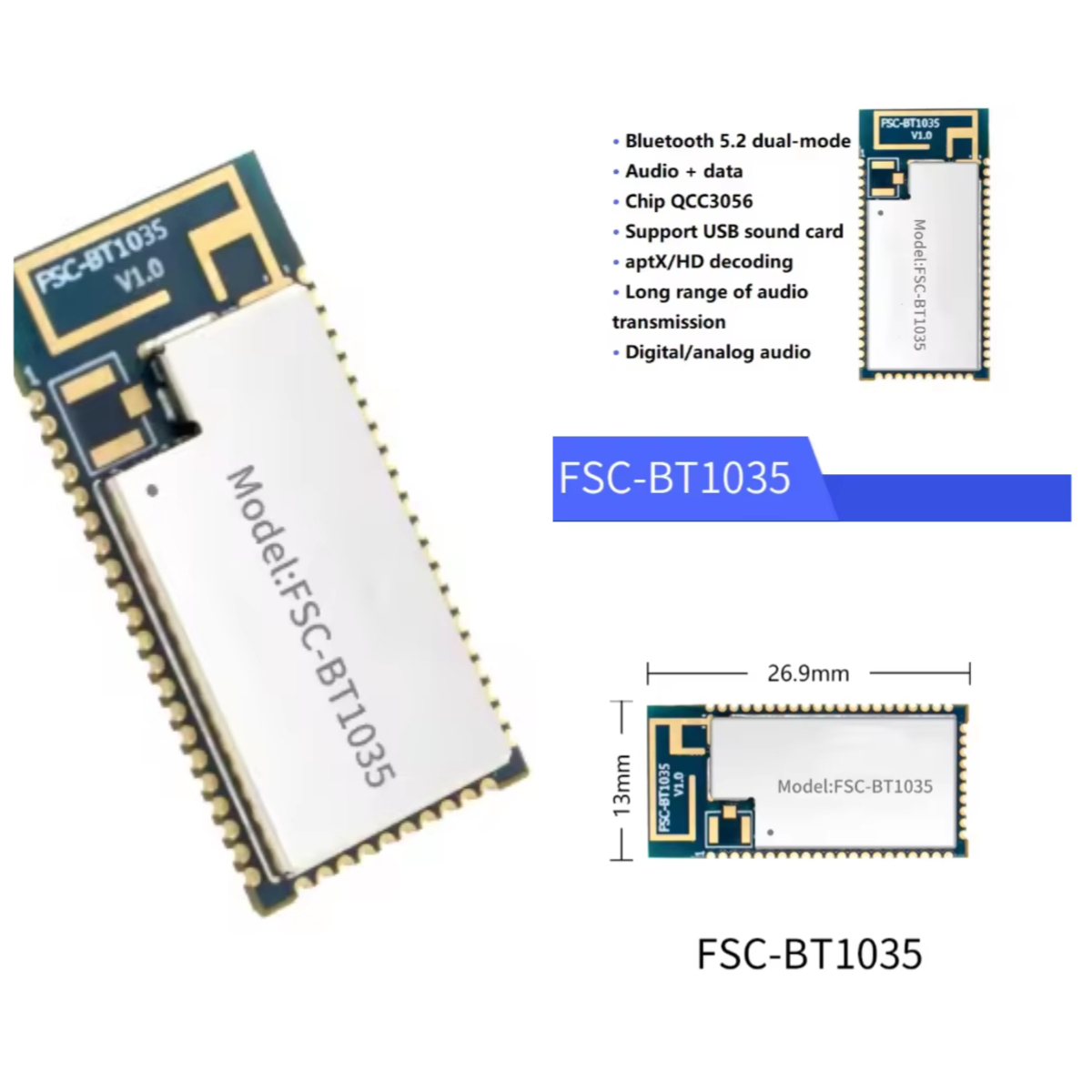 Usb Sound Card - وحدة FSC-BT1035 مع شريحة QCC3056، وحدة