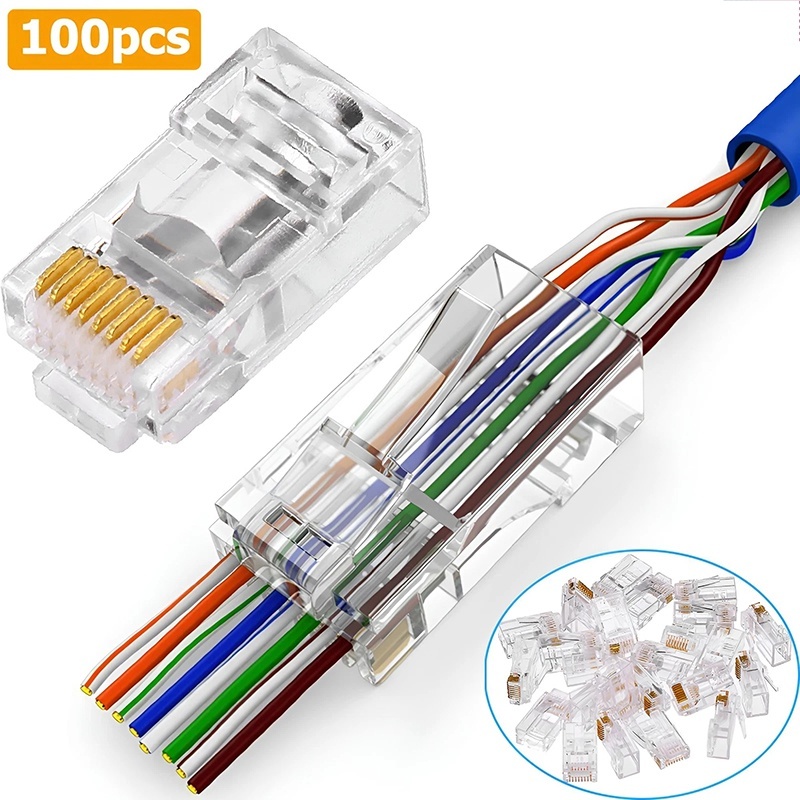 Rj45 Jack - 100 قطعة موصل RJ45 من نوع