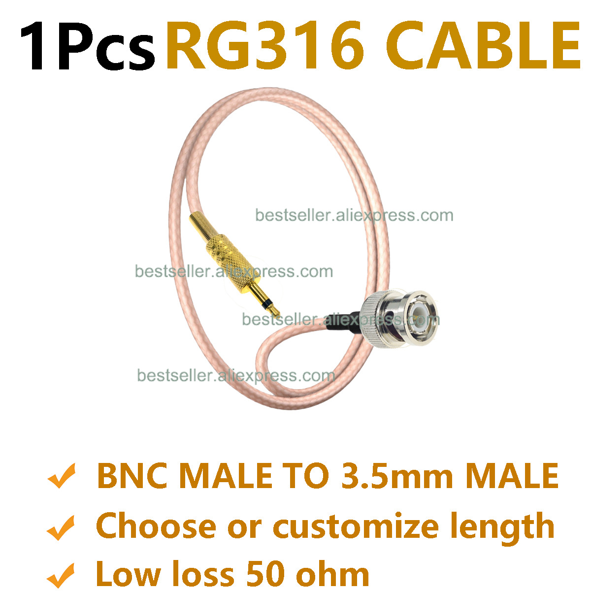 1 قطعة RG316 BNC ذكر إلى 3.5 م - مراجعة Audio Jumper Wire وسعره